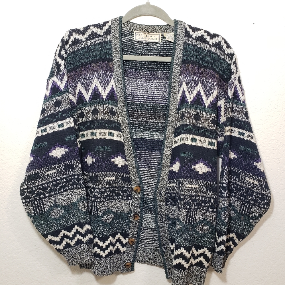 Vintage Multicolor Patterned Cardigan Sweater